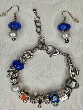 Tropical Cruise Themed Charm Bracelet and Matching Earrings